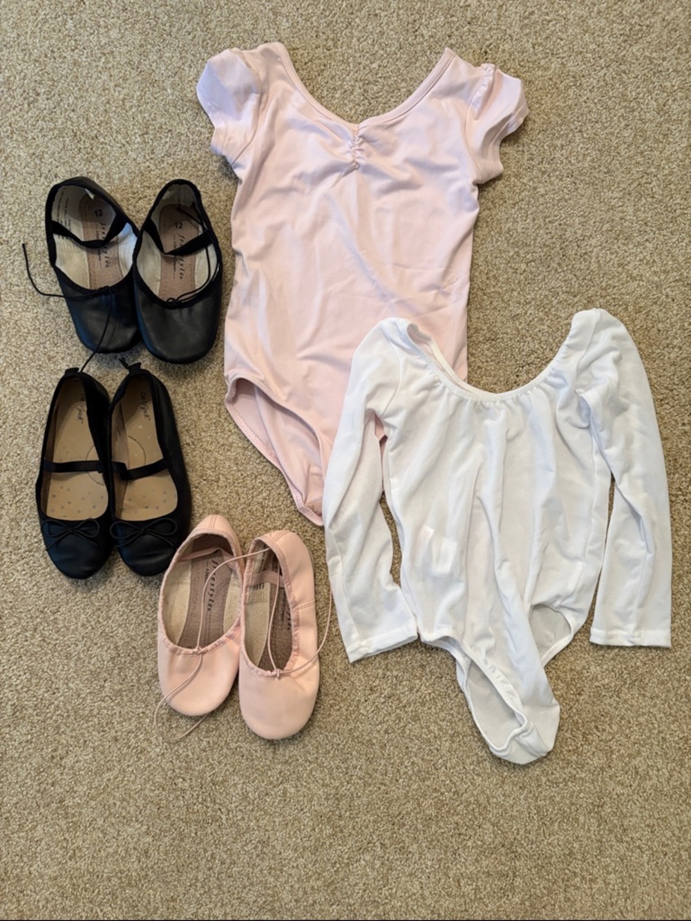 Girls Ballet Leotards & Shoes Set - Pink & White